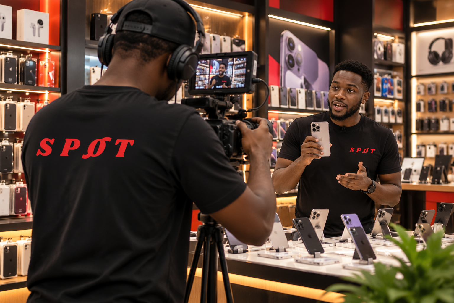 Tournage dans un showroom technologique