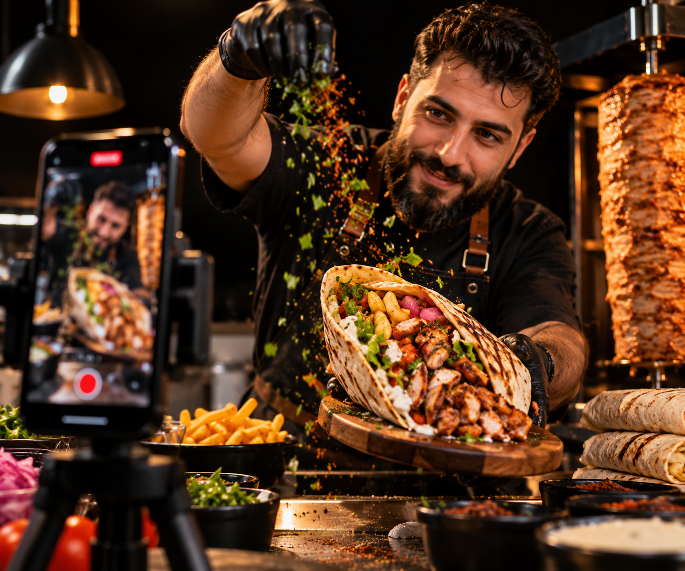 Chef préparant un wrap gourmand