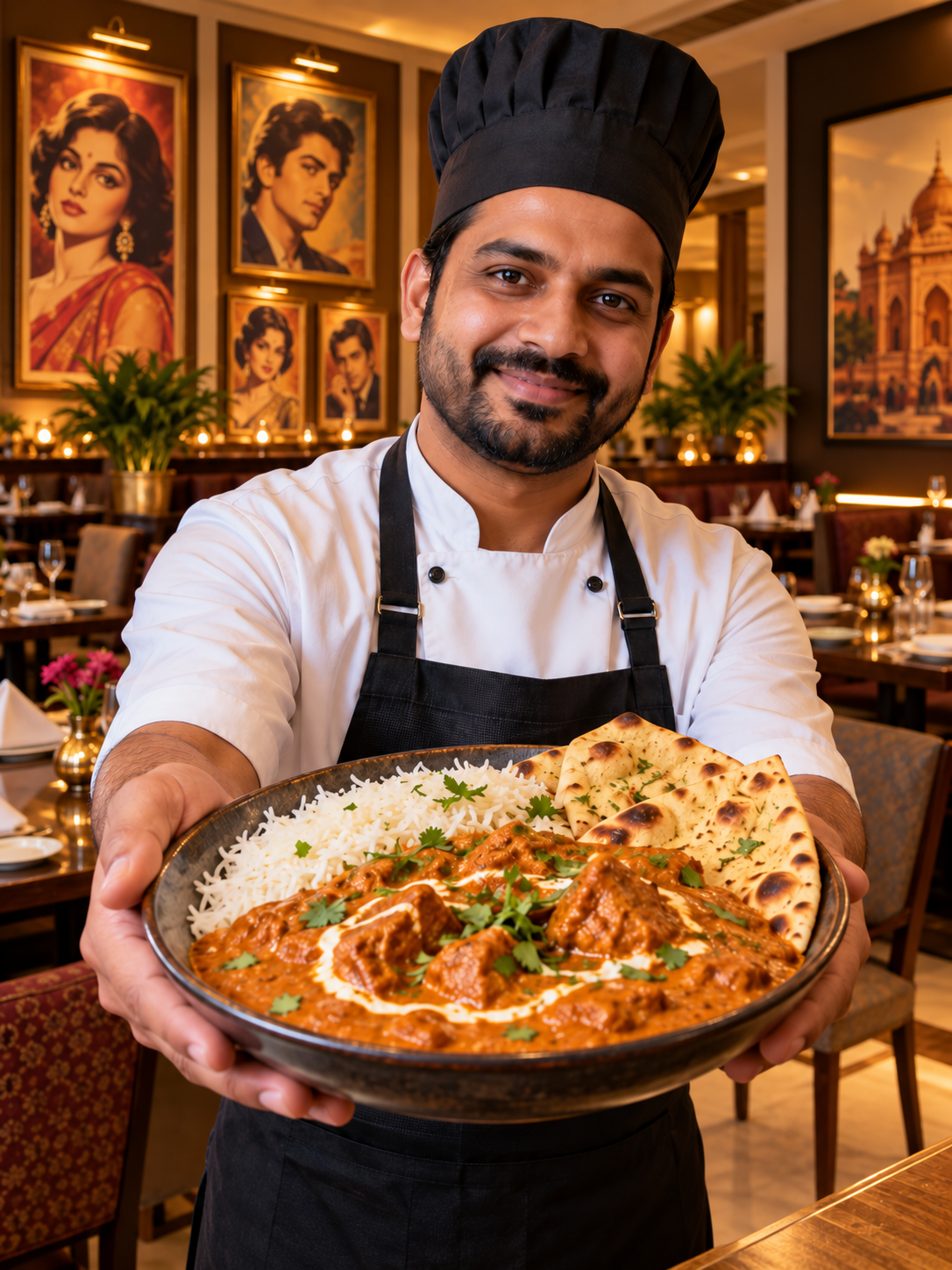 Chef présentant un plat de cuisine indienne